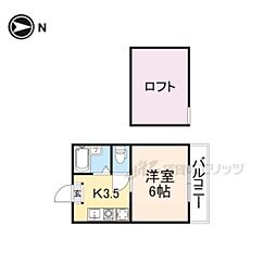 JR桜井線 香久山駅 徒歩8分の賃貸アパート 2階1Kの間取り