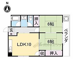 ハタハイツ 2階2LDKの間取り