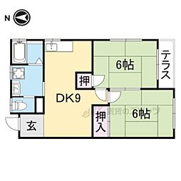 近鉄橿原線 近鉄郡山駅 徒歩10分の賃貸アパート 2階2DKの間取り
