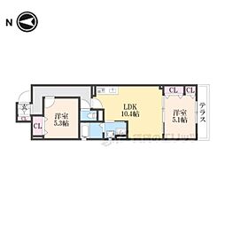 クリエオーレ天理 1階2LDKの間取り