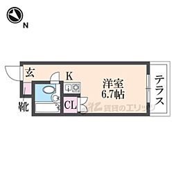 亀井一号館 4階ワンルームの間取り