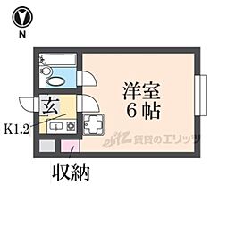 ロイヤル高田 2階1Kの間取り