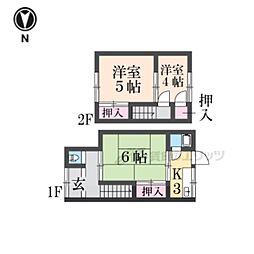 近鉄大阪線 築山駅 徒歩8分の賃貸一戸建て 2階3DKの間取り