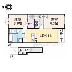 JR桜井線 京終駅 徒歩17分の賃貸アパート 2階2LDKの間取り
