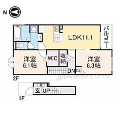 グランド萩ヶ丘I 2階2LDKの間取り