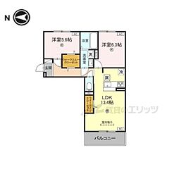 JR和歌山線 畠田駅 徒歩11分の賃貸アパート 1階2LDKの間取り