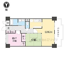 ライフコート富雄 5階2LDKの間取り