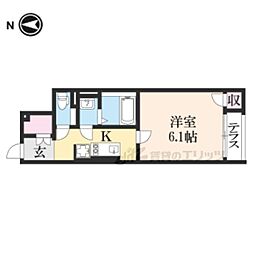 近鉄天理線 前栽駅 徒歩19分の賃貸アパート 1階1Kの間取り