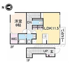 メゾンパインパディー 2階1LDKの間取り