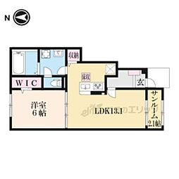 シエロガーデンかつらぎＢ 1階1LDKの間取り