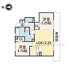 ウィット狐井 1階2LDKの間取り