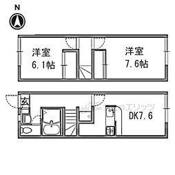 レオパレス奈良東II 107 1階2DKの間取り