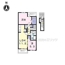 ル・シェル・ブルー　東館 2階2LDKの間取り