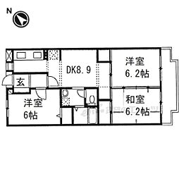 シェーヌ生駒 2階3DKの間取り