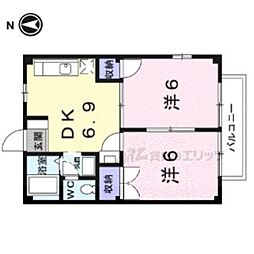 シャトレー富堂 2階2DKの間取り