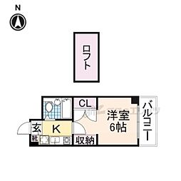 JR桜井線 京終駅 徒歩7分の賃貸マンション 4階1Kの間取り