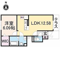 JR関西本線 奈良駅 バス9分 神殿下車 徒歩9分の賃貸アパート 1階1LDKの間取り