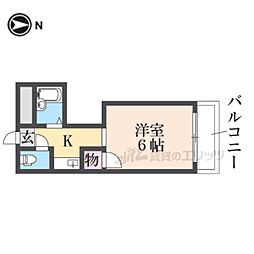 近鉄奈良線 瓢箪山駅 徒歩4分の賃貸アパート 4階1Kの間取り