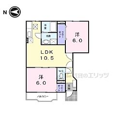 JR関西本線 法隆寺駅 徒歩9分の賃貸アパート 1階2LDKの間取り