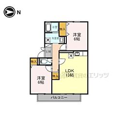 JR桜井線 京終駅 徒歩12分の賃貸アパート 1階2LDKの間取り