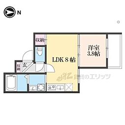近鉄大阪線 弥刀駅 徒歩3分の賃貸アパート 1階1LDKの間取り