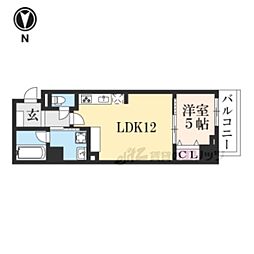 グラシア西大寺 2階1LDKの間取り