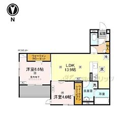 近鉄橿原線 田原本駅 徒歩14分の賃貸アパート 1階2LDKの間取り