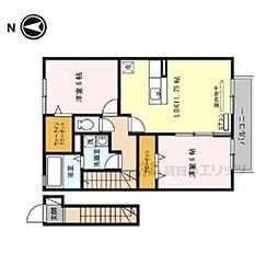 JR桜井線 桜井駅 徒歩10分の賃貸アパート 2階2LDKの間取り