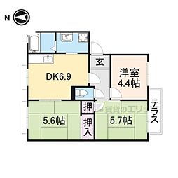 JR桜井線 柳本駅 徒歩4分の賃貸アパート 2階3DKの間取り