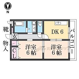 JR関西本線 三郷駅 徒歩8分の賃貸マンション 3階2DKの間取り