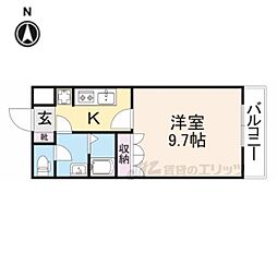 ピュアリーフ 1Kの間取図画像
