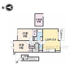 ランドマーク桜井2 2LDKの間取図画像