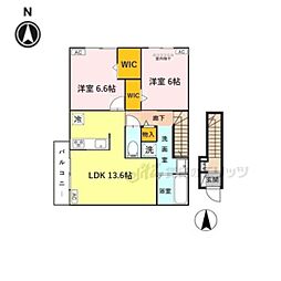 当麻寺MKコート5 2LDKの間取図画像