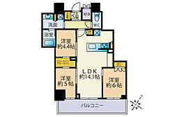 ジオタワー大阪十三 3LDKの間取図画像