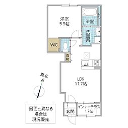 クレアベル 1階1LDKの間取り