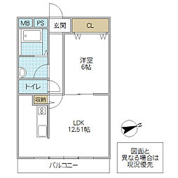 ヒルズみらい平 4階1LDKの間取り