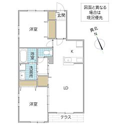仮称)Novガーデンハウス谷田部 F棟 2LDKの間取図画像