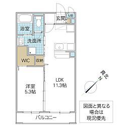 カーサ桜土浦 1階1LDKの間取り