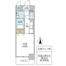フロンティア・コンフォート研究学園 6階1Kの間取り
