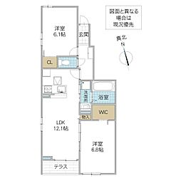 ソラリス 105号室 1階2LDKの間取り