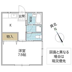 キャッスルツクバ D 2階1Kの間取り