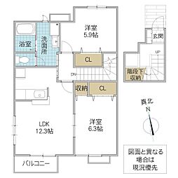 白山ヒルズ A 2階2LDKの間取り