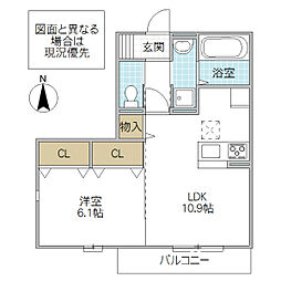 ゼピュロスみどりのC 1LDKの間取図画像