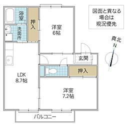 サンガーデン薬師台D 2LDKの間取図画像