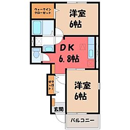 コンフォート県央 2DKの間取図画像