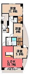 グランドヒルズヴィラ 2LDKの間取図画像