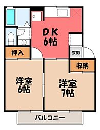 コーポ七曲D 2DKの間取図画像