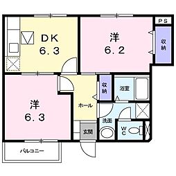 コンフォールK 2DKの間取図画像