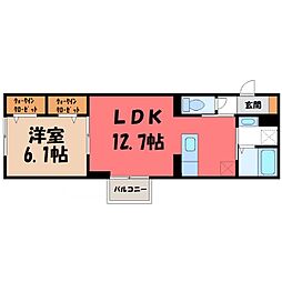 ユイエーム伊勢崎 1LDKの間取図画像