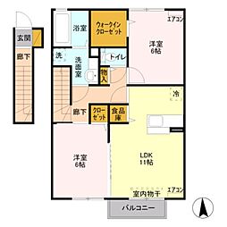 サンクブランシュA 2LDKの間取図画像